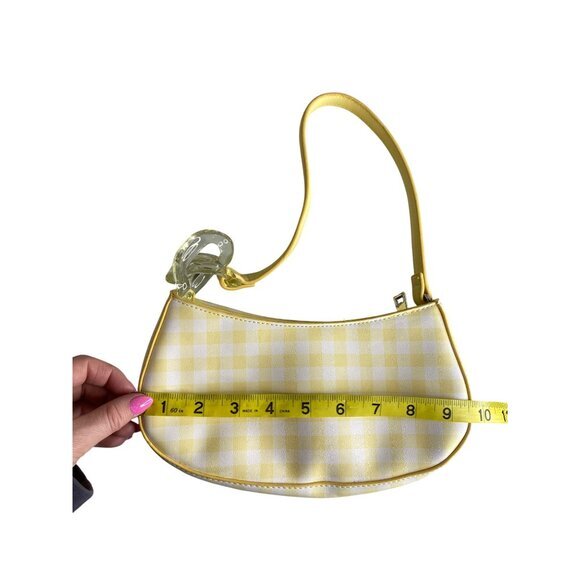 Y2K Yellow & White Gingham Shoulder Bag With Acrylic Chain Detail Zipper Closure - Picture 6 of 7